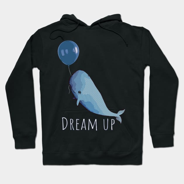 A white whale with geometric striped pattern and blue balloon Hoodie by Collagedream